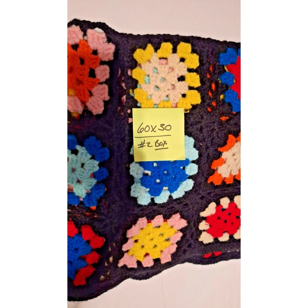 HANDMADE CROCHET GRANNY SQUARE AFGHAN THROW BLANKET MULTICOLOR 60X30
